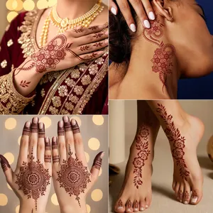Waterproof red brown henna temporary tattoo stickers for hands feet neck lace mehndi art