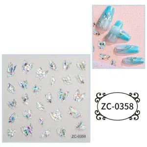 5D holographic silver butterfly nail art stickers DIY sparkling decals for manicure