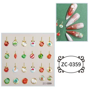 5D Christmas nail art stickers, stereo metallic resin decals for DIY manicure decorations.
