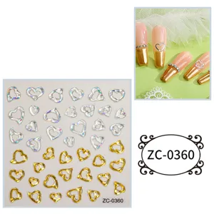 5D embossed heart nail art stickers gold and silver DIY cute decals variant ZC-0360