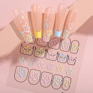 Cute 5D embossed nail art stickers with pastel floral press-on nail decals wholesale