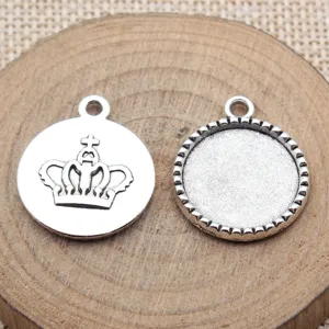 Vintage Zinklegierung Rund Krone Anhänger Basis Blanke Lünette Tabletts Galvanisiert Für DIY Handgemachten Schmuck Herstellung Finden Komponenten