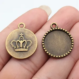Runde Kronen Lünette Fassung DIY Schmuck Anhänger Bronze Ton leere Fassung Zubehör 18mm