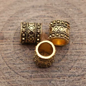 Retro Zinc Alloy Geometric Large Hole Spacer Beads Antique Gold Silver Cylindrical Infinity Symbol Relief Bead For DIY Jewelry Making Crafts