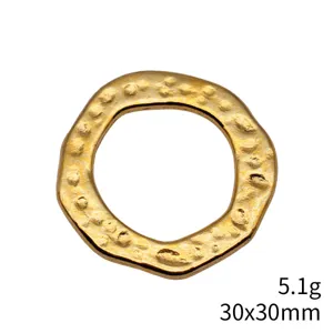 Gold hammered irregular round ring pendant connector for DIY jewelry making and accessories.