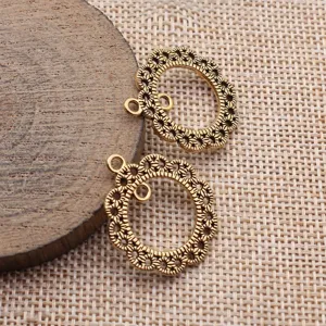 Vintage Legierung Hohl Blume Ohrring Verbinder Rund Spitze Floral Charms Für DIY Schmuckherstellung Ohrring Anhänger