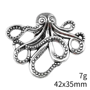 Vintage silver octopus pendant DIY jewelry accessory, detailed charm measuring 42x35mm.