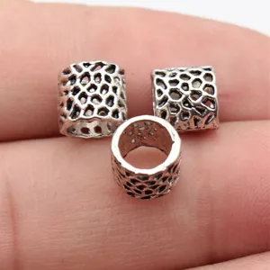 Silver mesh hollow dreadlocks beads hair tube spacer for DIY jewelry crafting 8mm detail view