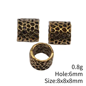 Antique bronze hollow mesh tube beads dreadlock spacer charms 8x8x8mm with 6mm hole 0.8g