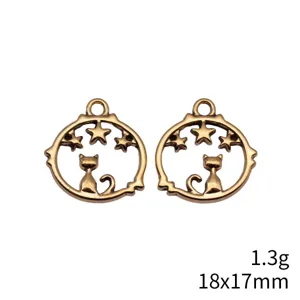 Bronzefarbene hohle Katze Stern Metall Anhänger DIY Schmuck Zubehör 18x17mm 1.3g leicht