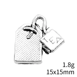 Antique silver tea bag pendant DIY jewelry making metal charm 15x15mm lightweight 1.8g