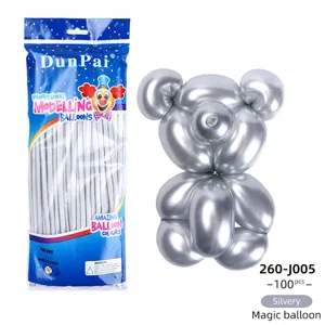 Silver 260 magic long balloons 100pcs pack, perfect for DIY animal modeling party balloons.