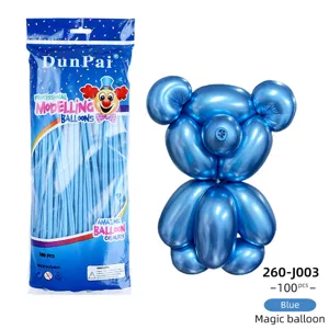 Metallic blue 260 magic long balloons 100pcs set, perfect for DIY bear modeling party decor.