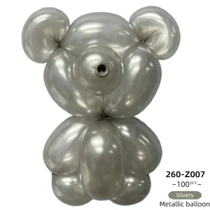 Silver Metallic Long Magic Twisting Balloons 260 For Bear Animal DIY 100pcs Set Pack