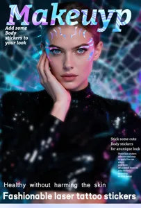 Cyberpunk laser face stickers holographic temporary tattoos makeup party festival fashion.