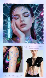 Holographic face and body sticker tattoos, perfect for festival and party COS looks.