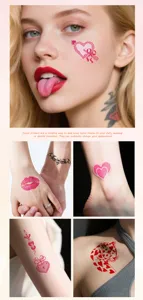 Wasserdichte temporäre Gesichts- und Körper-Tattoos mit süßen rosa Herzen für Partys.