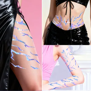 Holographic body tattoo stickers laser crackle stripes for festival party COS outfits.