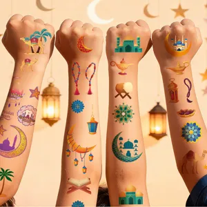 Waterproof Kids Temporary Tattoo Stickers Ramadan Festival Cartoon Islamic Party Body Art Decals For Children