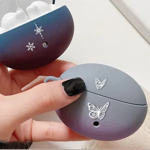 Gradient TWS Earphone Protective Case White Embossed Butterfly Snowflake Soft Silicone Cover