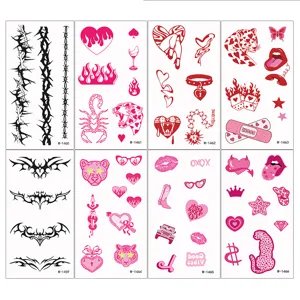 Temporäres Tattoo Sticker süße rosa Herzen wasserdicht Körperkunst Aufkleber Bogen Festival
