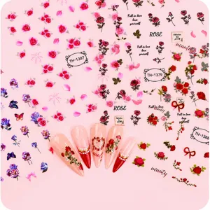 Pegatinas de uñas rosa mariposa calcomanías de manicura DIY lindas para mujeres y niñas