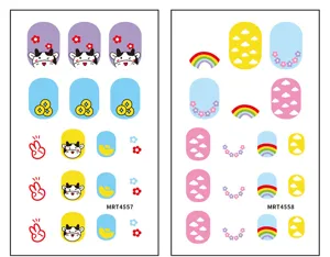 Cute cartoon nail stickers sheet with lovely cow and rainbow designs for nail art decoration