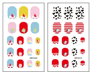 Cartoon unicorn and cow nail art stickers set, cute DIY nail wraps decals for girls.