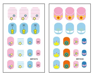Cute cartoon nail art stickers with various lovely patterns for DIY manicure decoration.