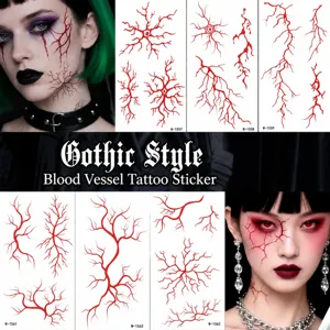 Gothic Red Blood Vessel Temporary Tattoo Stickers Waterproof Fake Vein Face Decals Halloween Party Cosplay Body Art