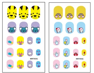Cute cartoon nail stickers featuring various animal and pattern designs for kids DIY nail art.
