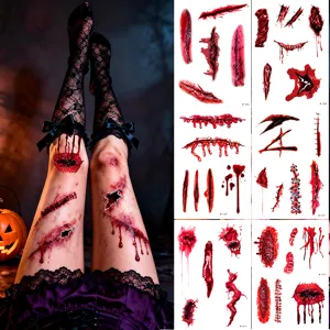 Halloween Scary Scar Temporary Tattoo Stickers Bloody Wounds Fake Scars Makeup Party Face Body Art Decals