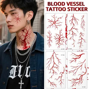 Halloween red blood vessel temporary tattoo stickers waterproof gothic face decor for party