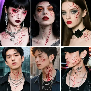 Halloween red vein temporary tattoo stickers gothic face body makeup waterproof decors