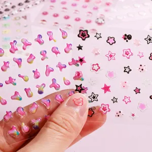 5D jelly soft relief DIY stickers, cute cartoon star and abstract design for hand ledger art.
