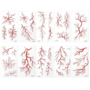 Halloween red vein temporary tattoo waterproof gothic face makeup sticker for party decor.