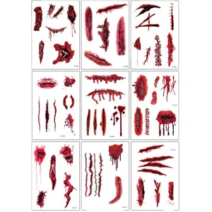 Halloween temporary tattoo stickers waterproof bloody scars and wounds for party makeup.