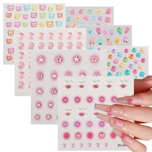 Cute 5D stereo jelly relief nail stickers cartoon DIY craft decals for hand account decor.