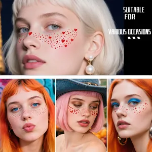 Waterproof temporary face tattoo stickers, red heart and butterfly makeup stickers for parties.
