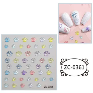 5D soft gel relief cat paw nail stickers, colorful cute claw DIY manicure decals ZC-0361