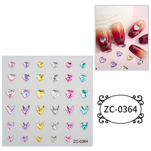 5D holographic heart nail art stickers aurora resin rhinestone DIY manicure decals