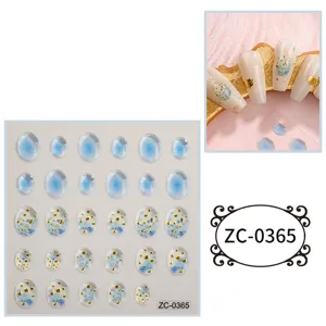 5D relief blue gradient oval nail art stickers DIY decorative sticker variant for elegant manicure design