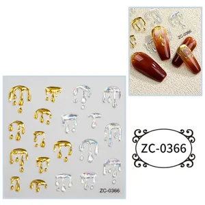 5D relief nail art stickers melting metal drops gold silver DIY manicure decal design