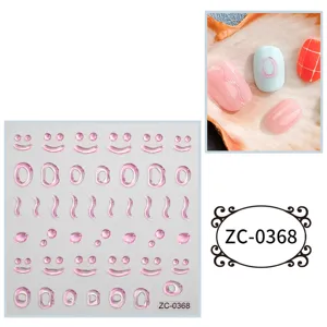 5D pink jelly nail stickers embossed soft gel cute smile charm DIY manicure art decor