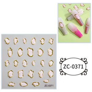 5D embossed soft adhesive nail stickers with pink jade and gold edges for DIY nail art design.