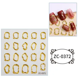 Gold irregular nail art stickers 3D metal frame charms DIY manicure decoration accessories