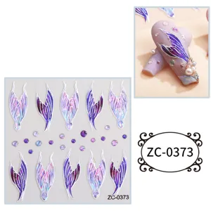 5D embossed mermaid tail nail stickers with crystal rhinestones and pearls for DIY nail art design.