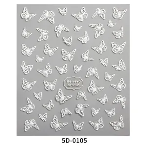 5D embossed white butterfly nail art stickers DIY cute decoration decal for phone case