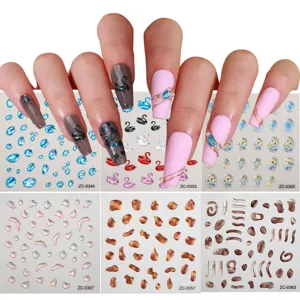 5D Embossed Soft Gel Nail Art Stickers Butterfly Floral Waterdrops DIY Manicure Decals Waterproof Nail Accessories