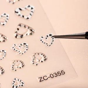 5D embossed soft gel nail art stickers, cute heart cow print design for professional manicure main